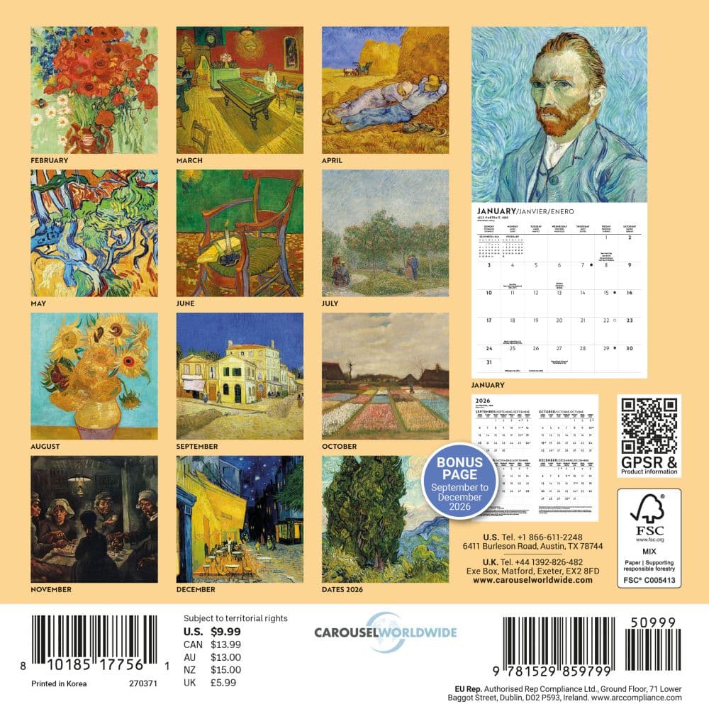Van Gogh 2027 Mini Wall Calendar First Alternate Image