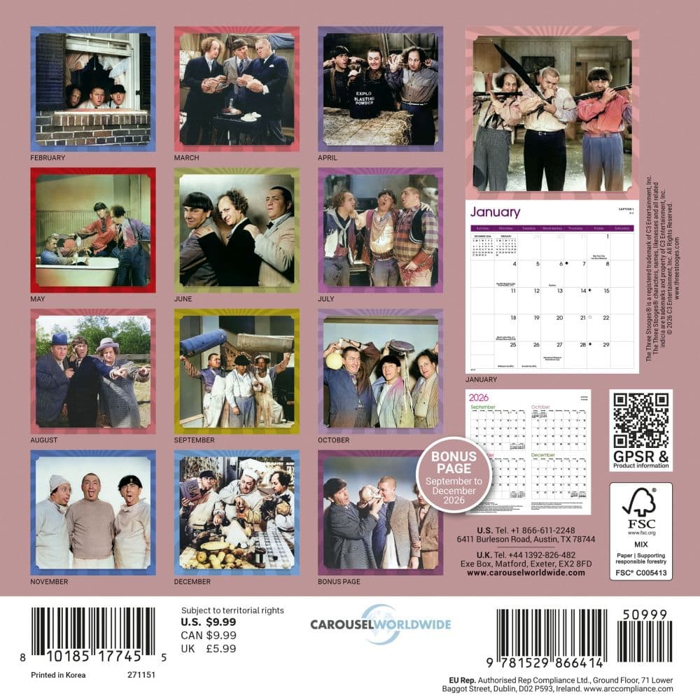 Three Stooges 2027 Mini Wall Calendar First Alternate Image
