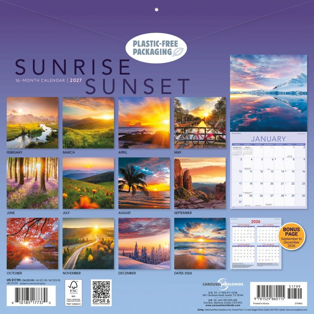 Sunrise Sunset 2027 Wall Calendar First Alternate Image