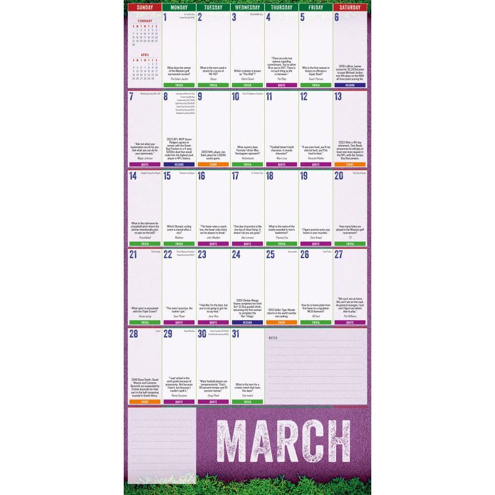 Sports Facts and Trivia 2027 Wall Calendar Second Alternate Image