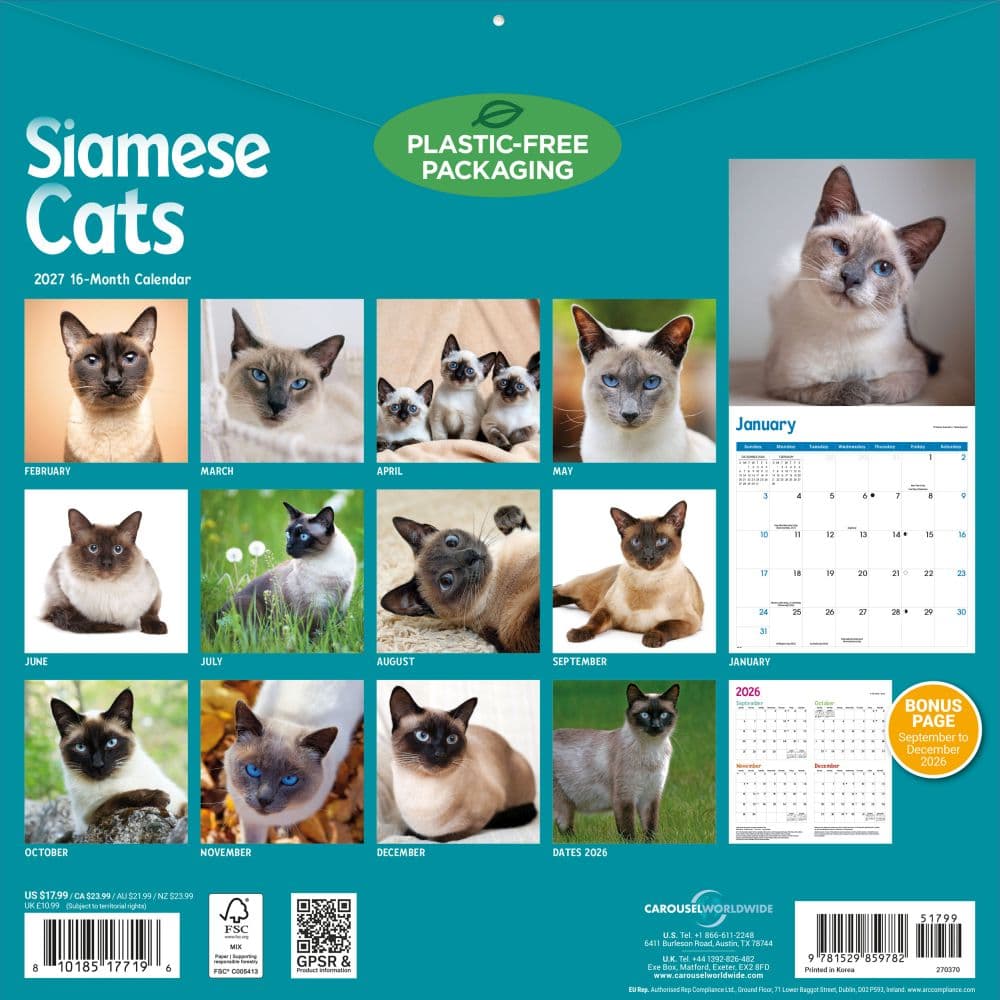 Siamese Cats 2027 Wall Calendar First Alternate Image