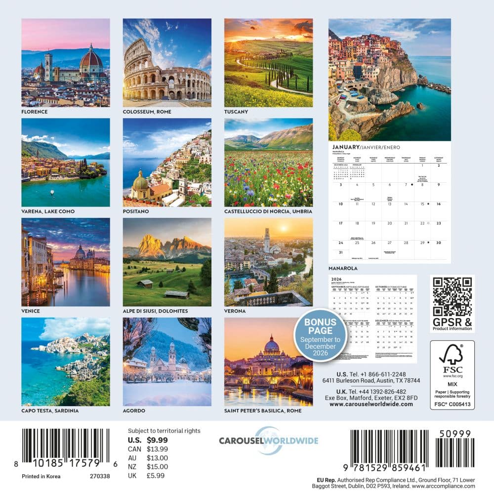 Italy 2027 Mini Wall Calendar First Alternate Image