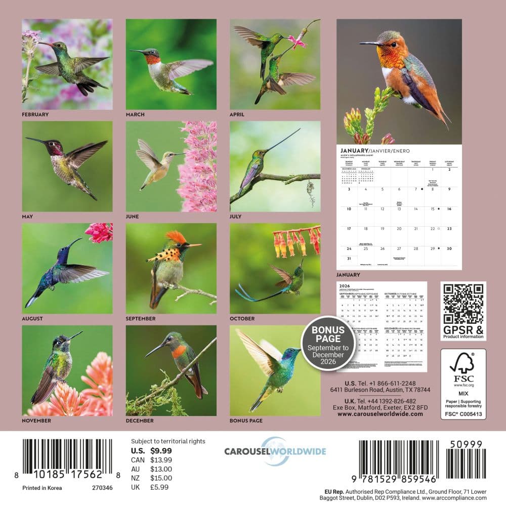 Hummingbirds 2027 Mini Wall Calendar First Alternate Image