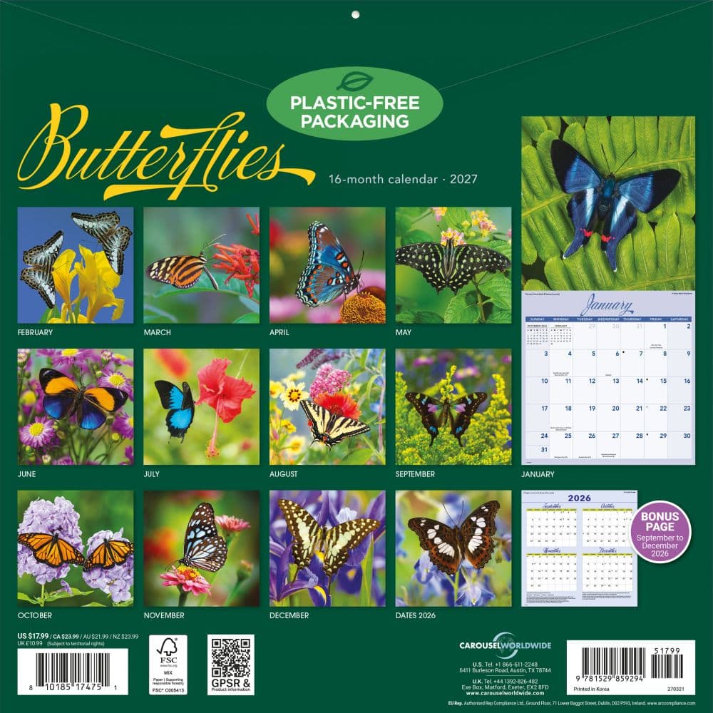 Butterflies 2027 Wall Calendar First Alternate Image