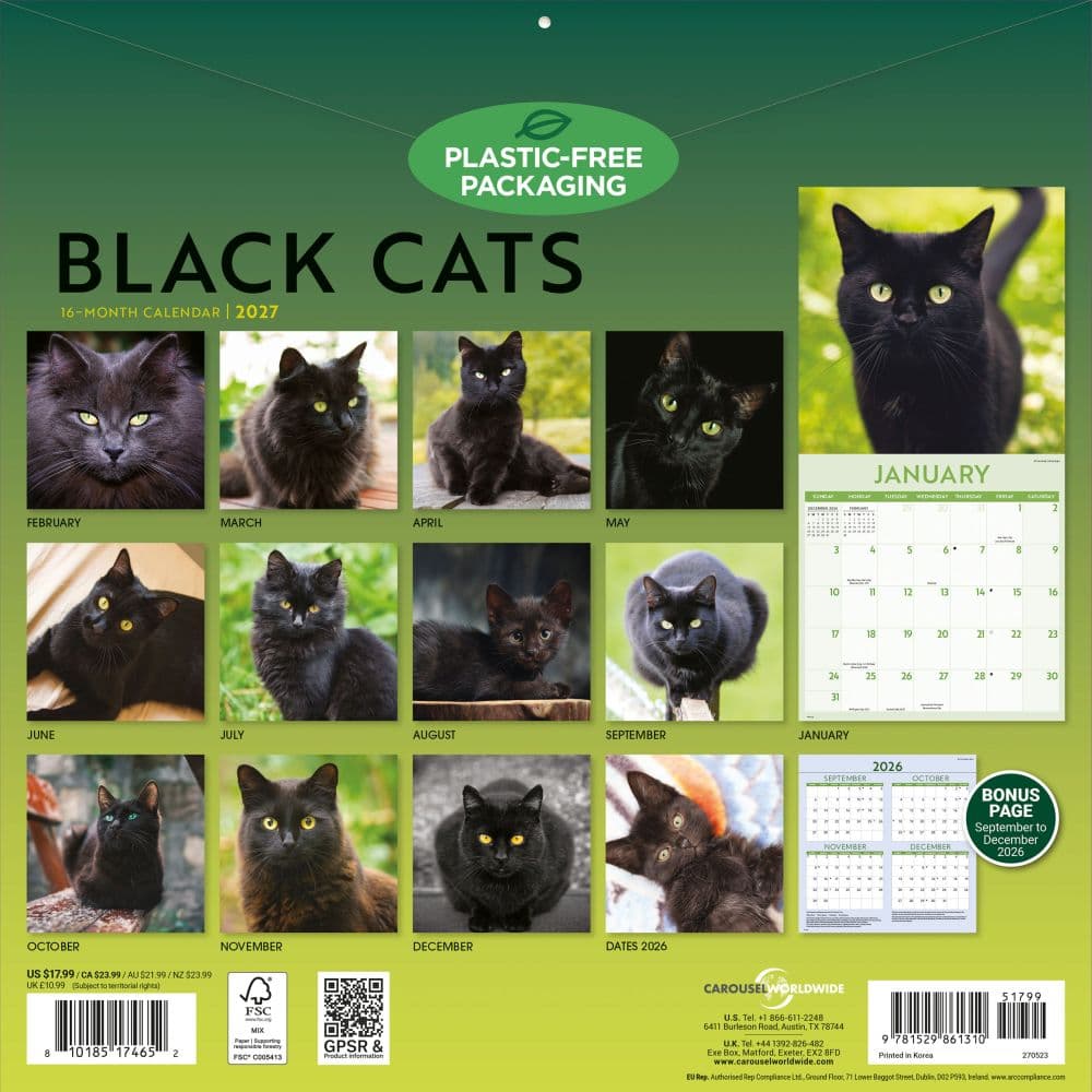 Black Cats 2027 Wall Calendar - Calendars.com