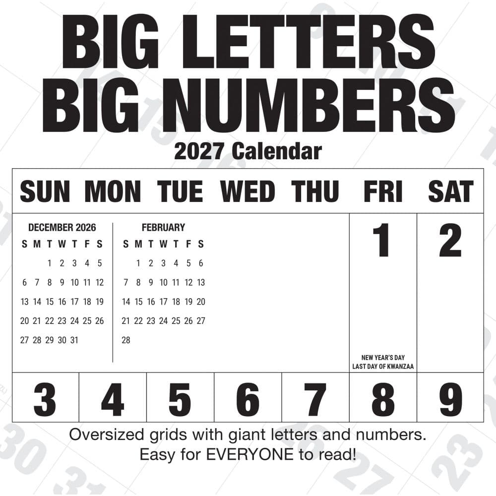 Big Letters Big Numbers 2027 Wall Calendar Main Product Image