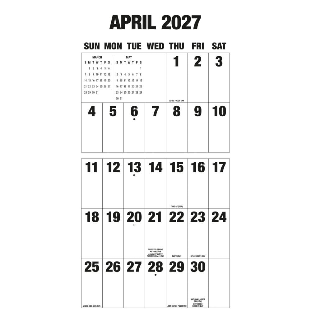 Big Letters Big Numbers 2027 Wall Calendar Second Alternate Image