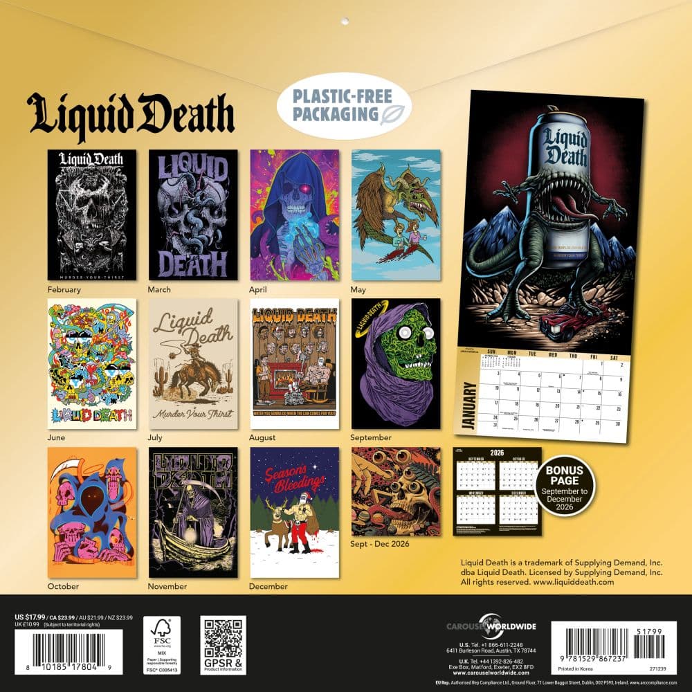 Liquid Death 2027 Wall Calendar First Alternate Image