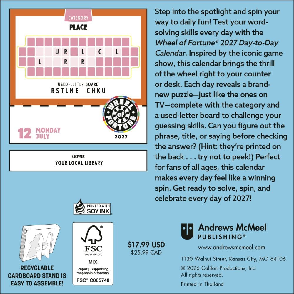 Wheel of Fortune 2027 Desk Calendar First Alternate Image