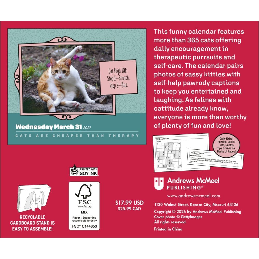 Cats Are Cheaper Than Therapy 2027 Desk Calendar First Alternate Image
