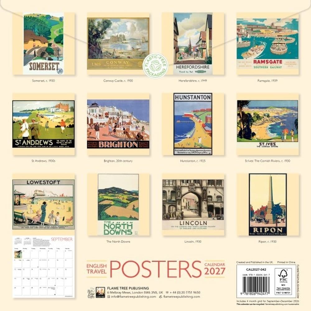 English Travel Posters 2027 Wall Calendar First Alternate Image
