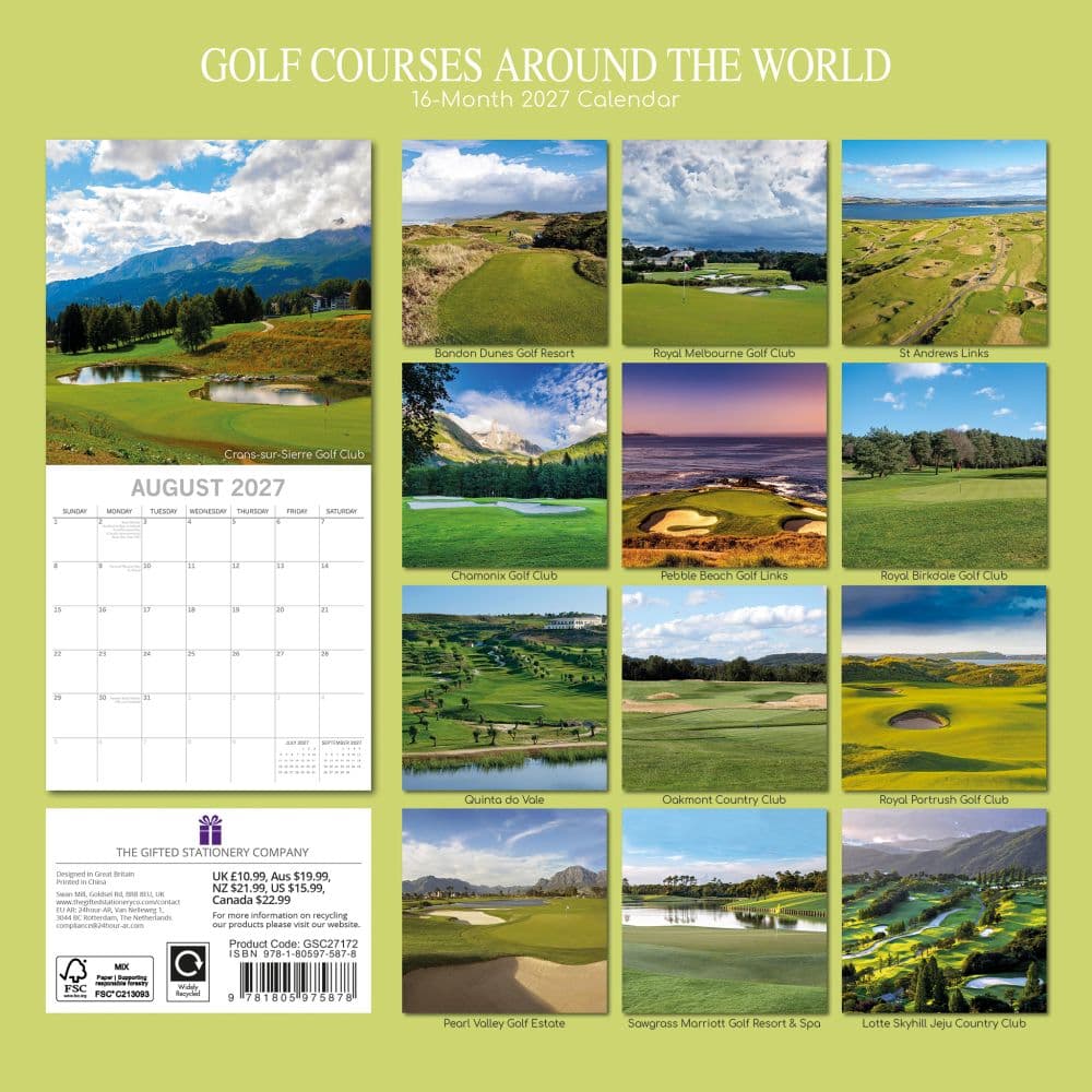Golf Courses Around the World 2027 Wall Calendar First Alternate Image