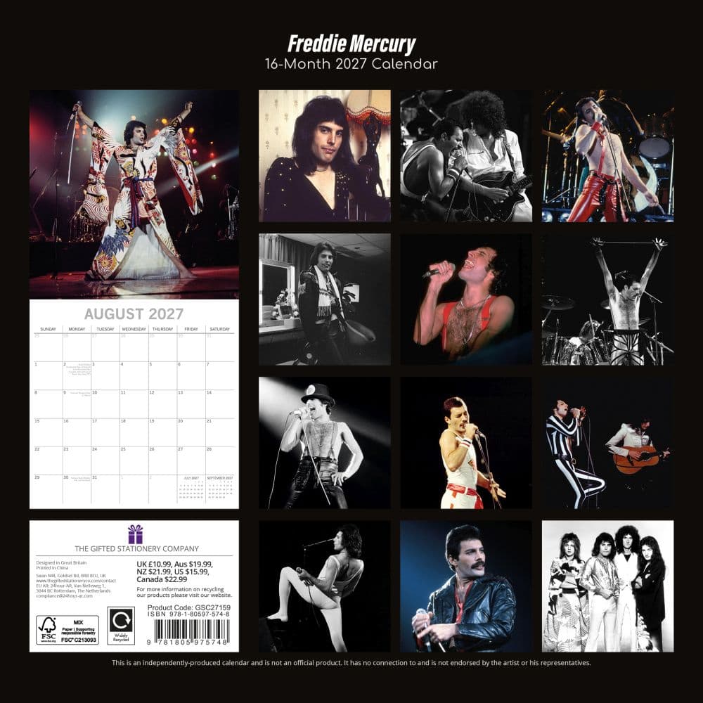 Freddie Mercury 2027 Wall Calendar First Alternate Image