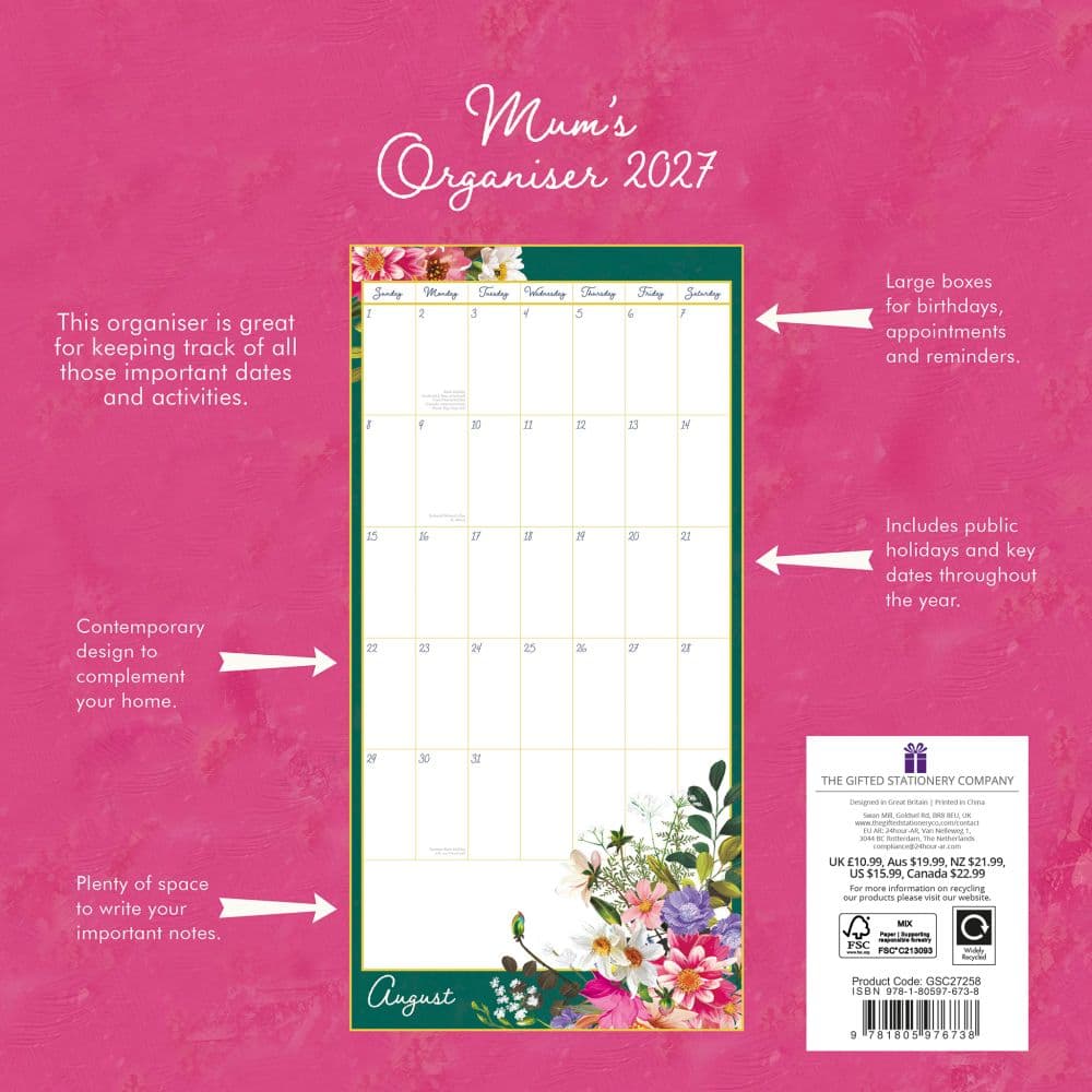 Mums Organiser 2027 Wall Calendar First Alternate Image