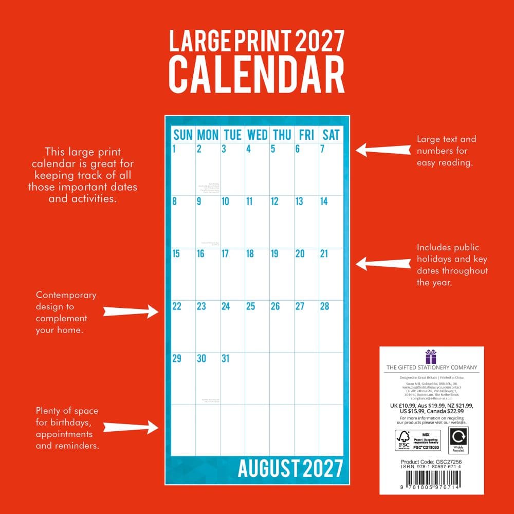 Large Print Calendar 2027 Wall Calendar First Alternate Image