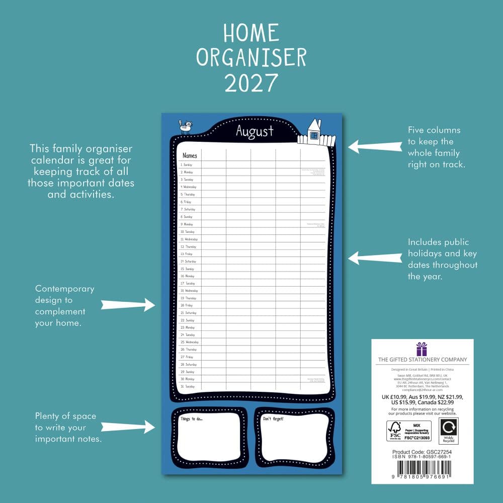 Home Organiser 2027 Wall Calendar First Alternate Image