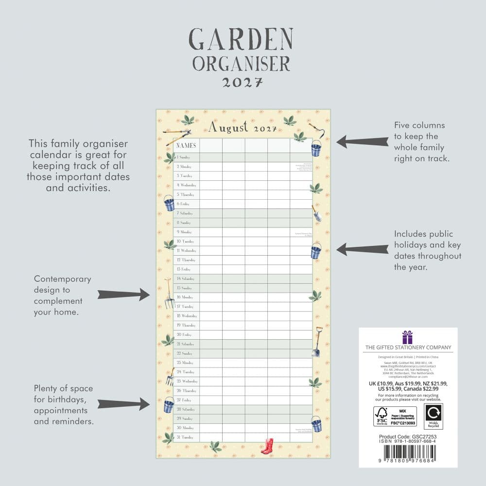 Garden Organiser 2027 Wall Calendar First Alternate Image