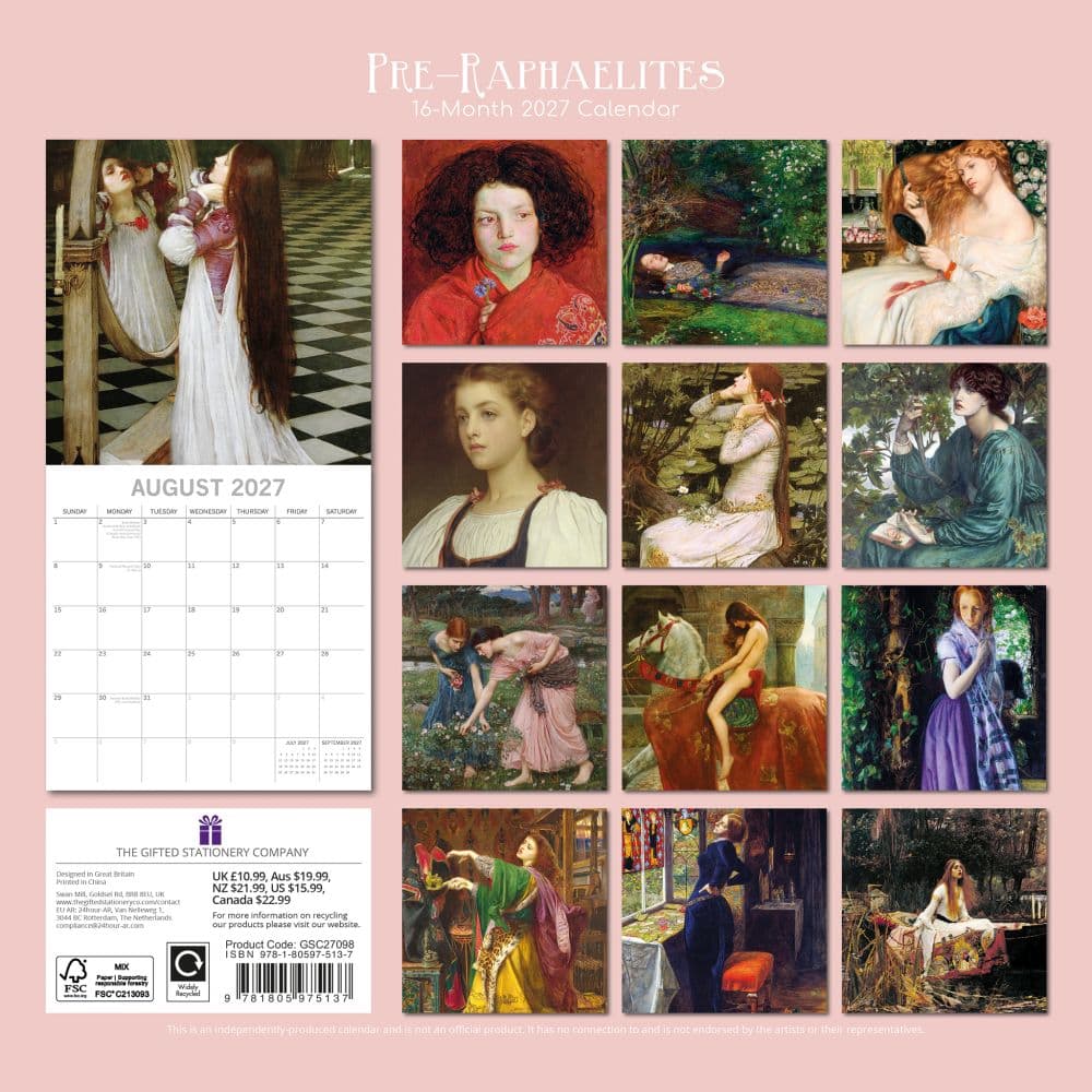 Pre-Raphaelites 2027 Wall Calendar First Alternate Image