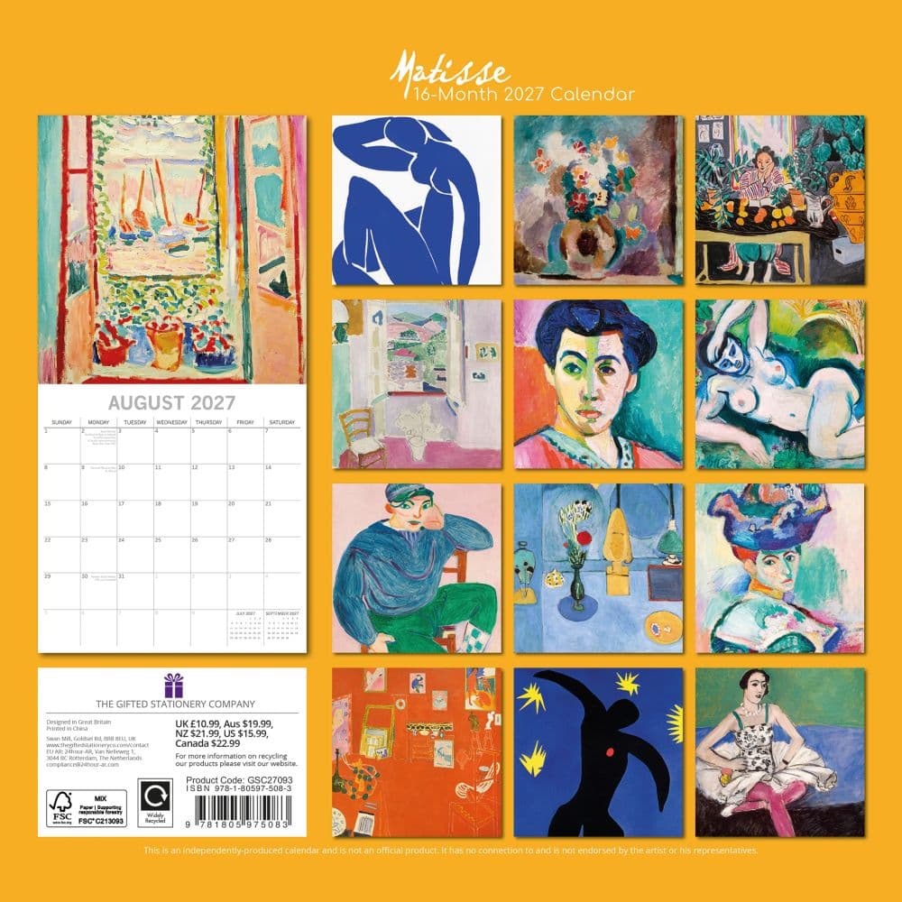 Matisse 2027 Wall Calendar First Alternate Image