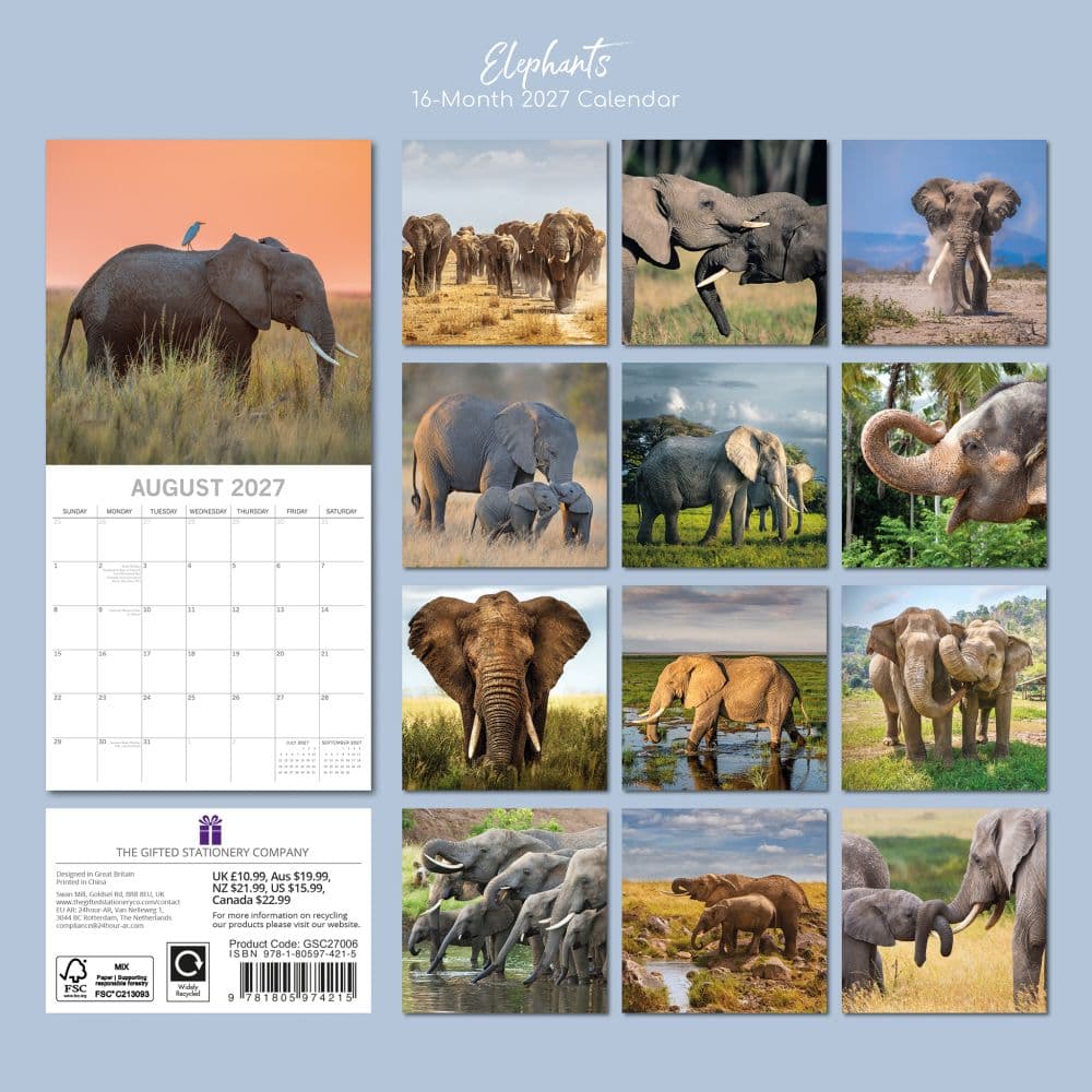 Elephants 2027 Wall Calendar First Alternate Image