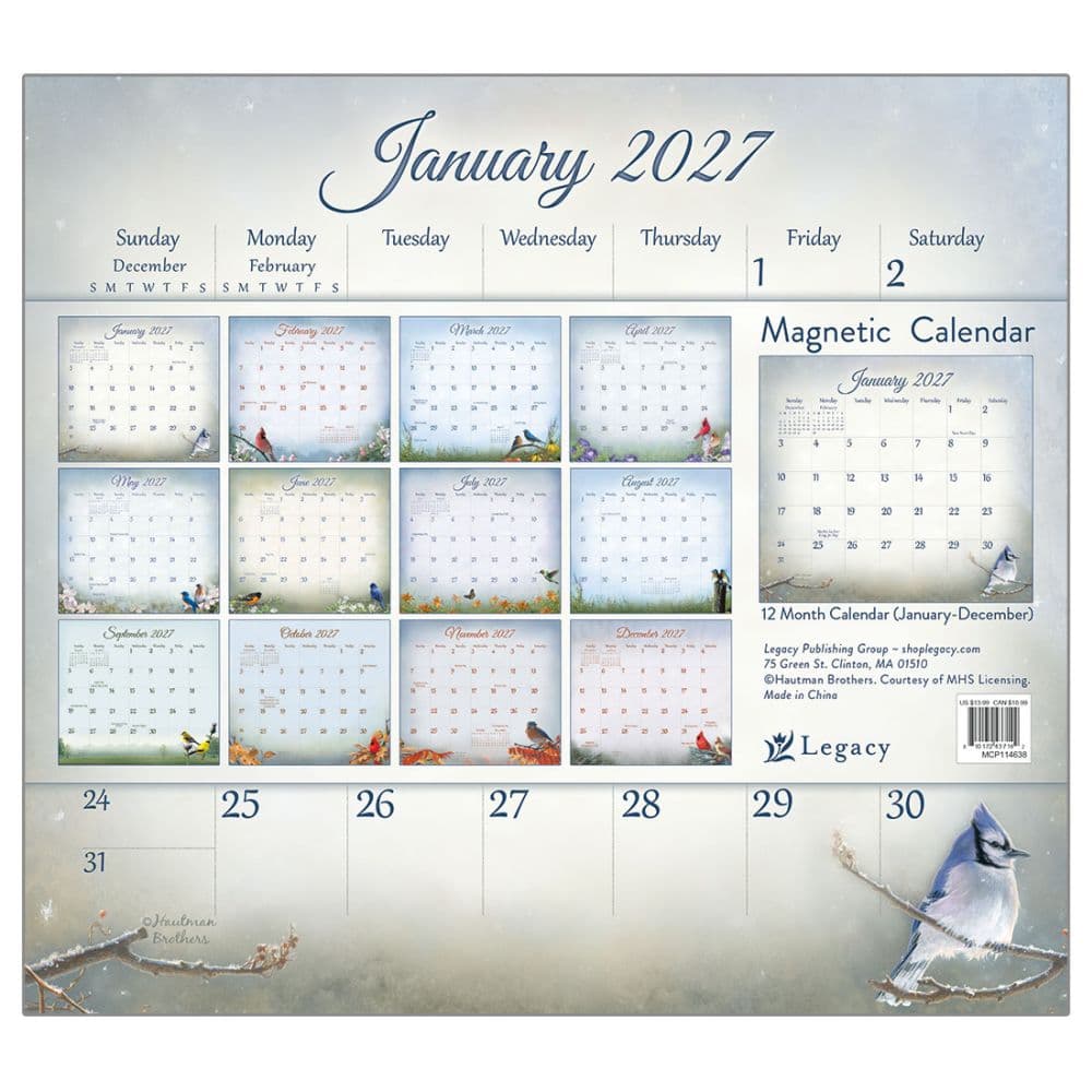 Songbirds 2027 Magnetic Calendar by Hautman Brothers First Alternate Image