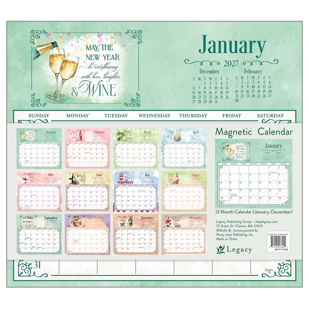 Wine 2027 Magnetic Calendar by Mollie B First Alternate Image