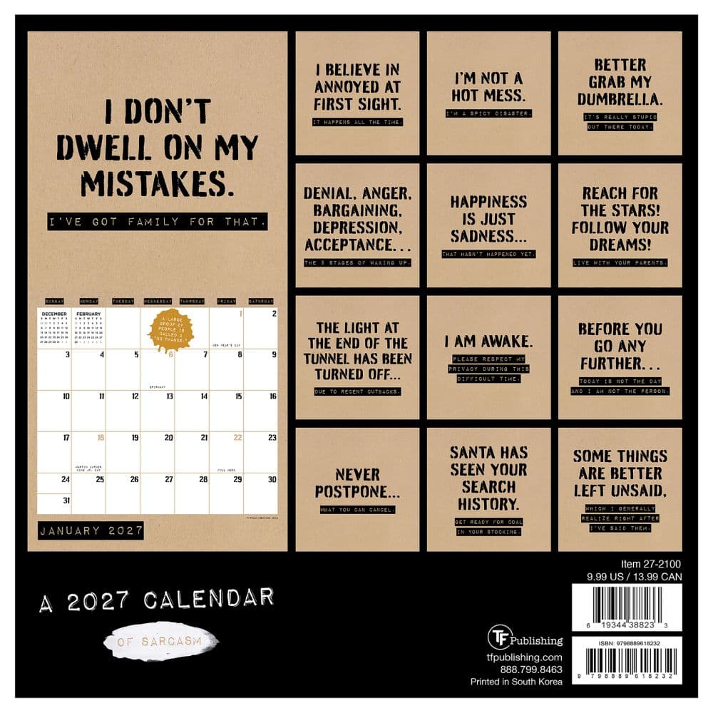 Anti-Affirmations and Sarcasm 2027 Mini Wall Calendar First Alternate Image