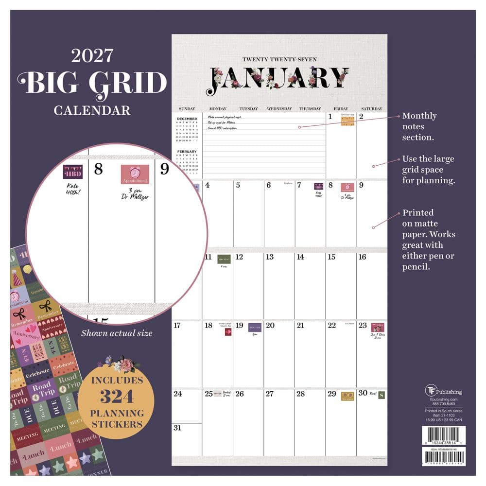 Big Grid-Floral 2027 Wall Calendar First Alternate Image
