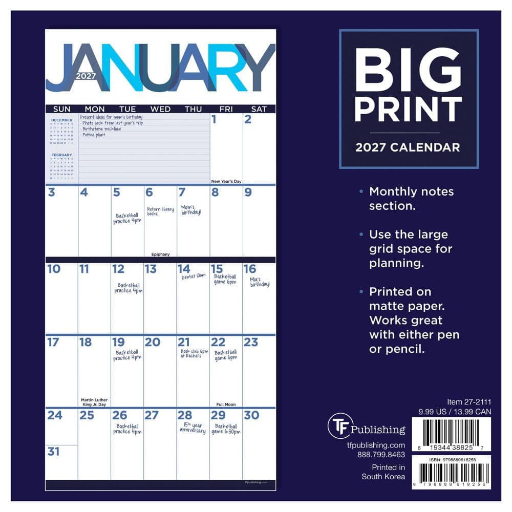 Big Print 2027 Mini Wall Calendar First Alternate Image