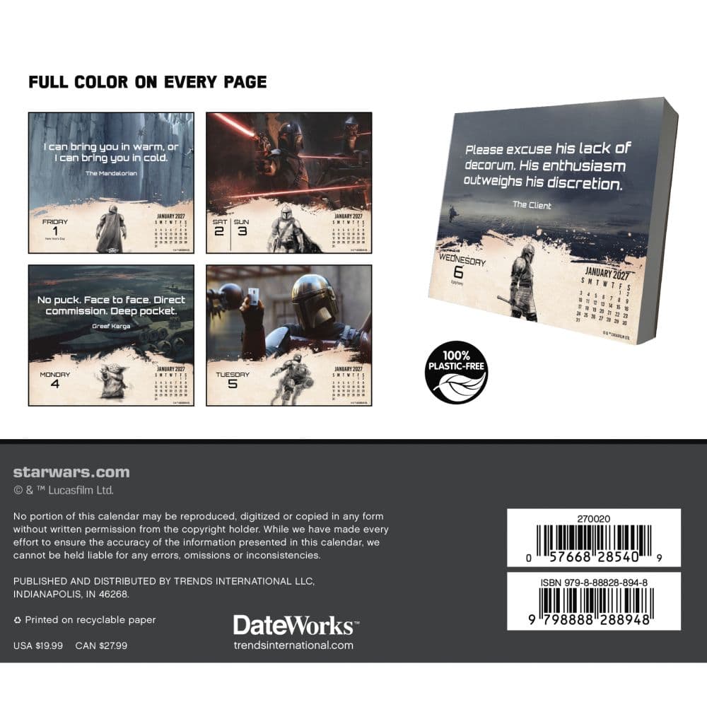 Star Wars The Mandalorian 2027 Desk Calendar Seventh Alternate Image