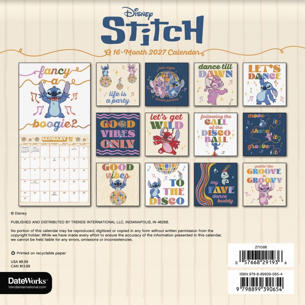 Stitch 2027 Mini Wall Calendar Third Alternate Image