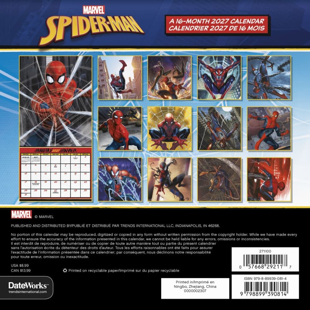 Spider-Man -Bilingual French- 2027 Mini Wall Calendar Third Alternate Image