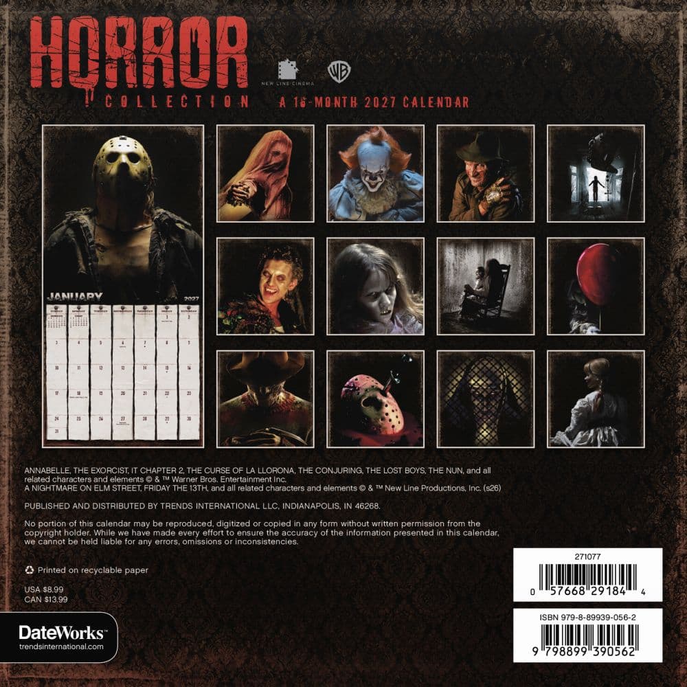 Horror Collection 2027 Mini Wall Calendar Third Alternate Image