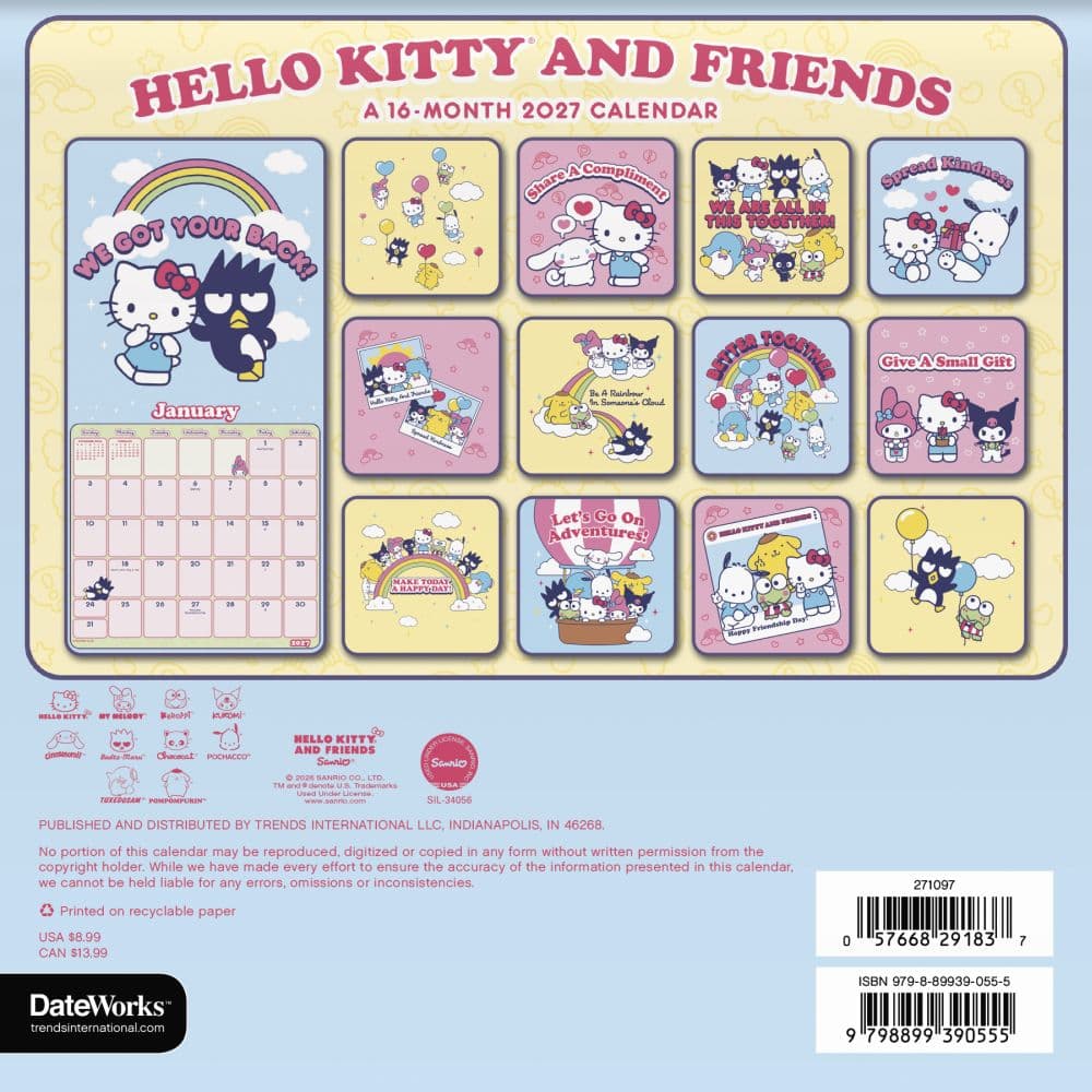 Hello Kitty &amp; Friends 2027 Mini Wall Calendar Third Alternate Image