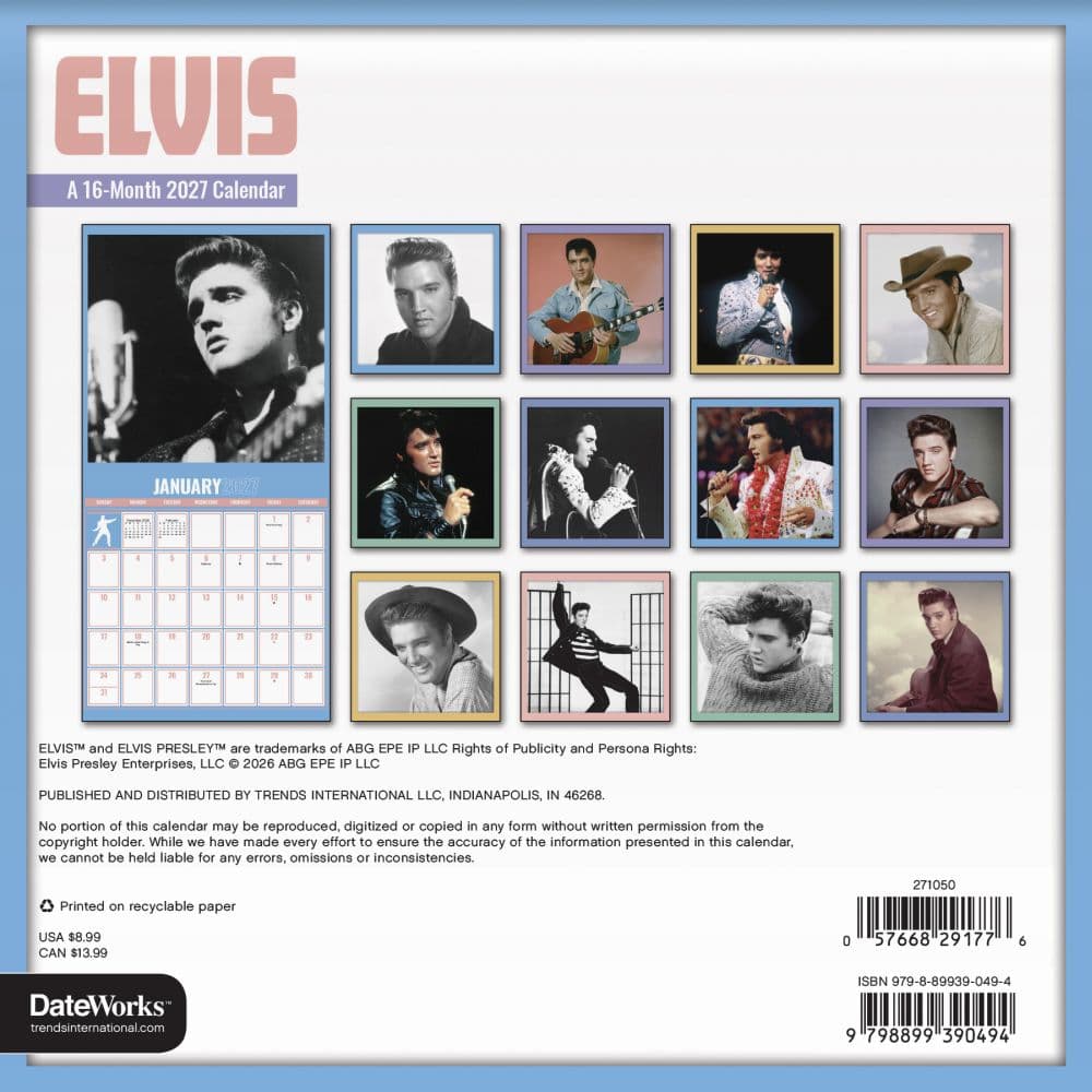Elvis Presley 2027 Mini Wall Calendar Third Alternate Image