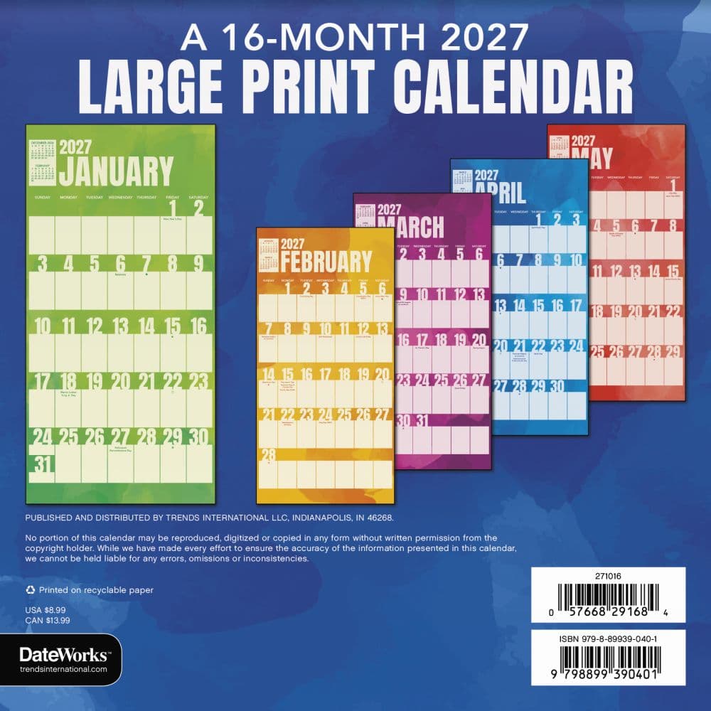 Large Print 2027 Mini Wall Calendar Third Alternate Image