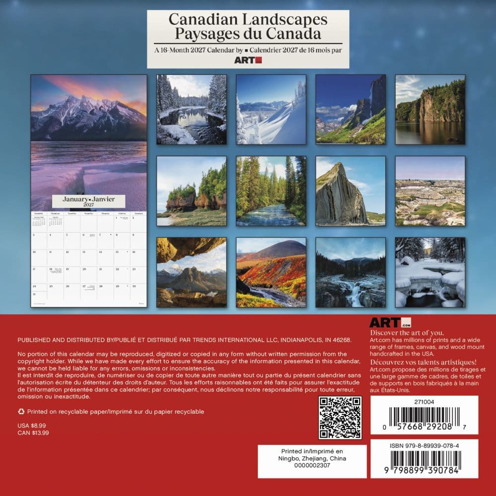 Canadian Landscapes -Bilingual French- 2027 Mini Wall Calendar Third Alternate Image