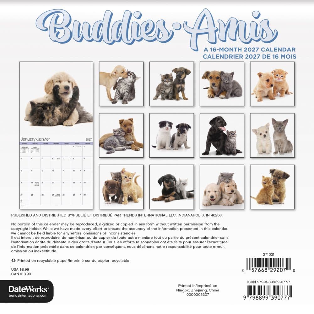 Buddies -Bilingual French- 2027 Mini Wall Calendar Third Alternate Image