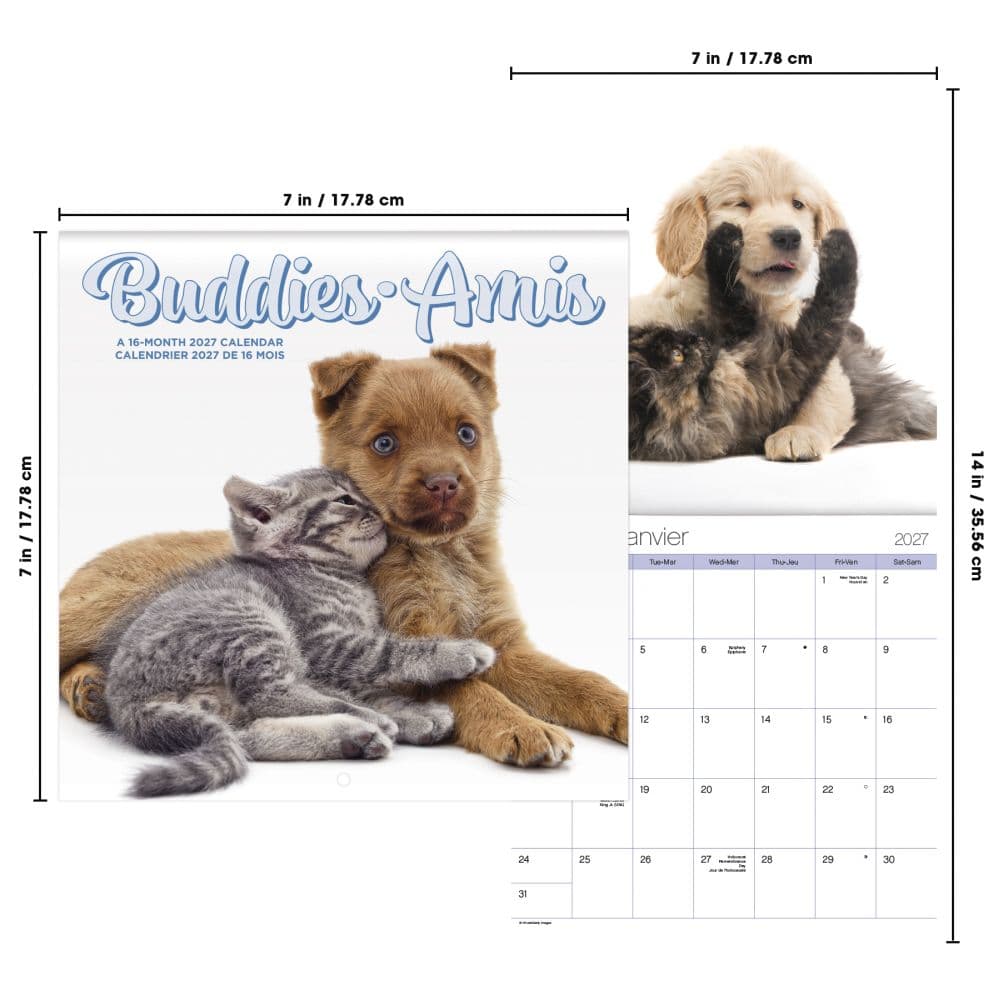 Buddies -Bilingual French- 2027 Mini Wall Calendar Sixth Alternate Image