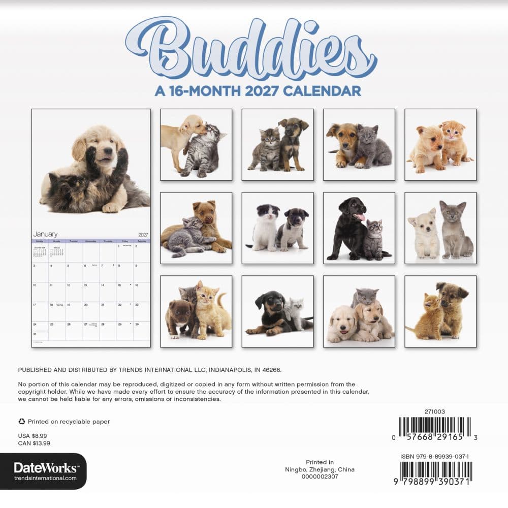 Buddies 2027 Mini Wall Calendar Third Alternate Image