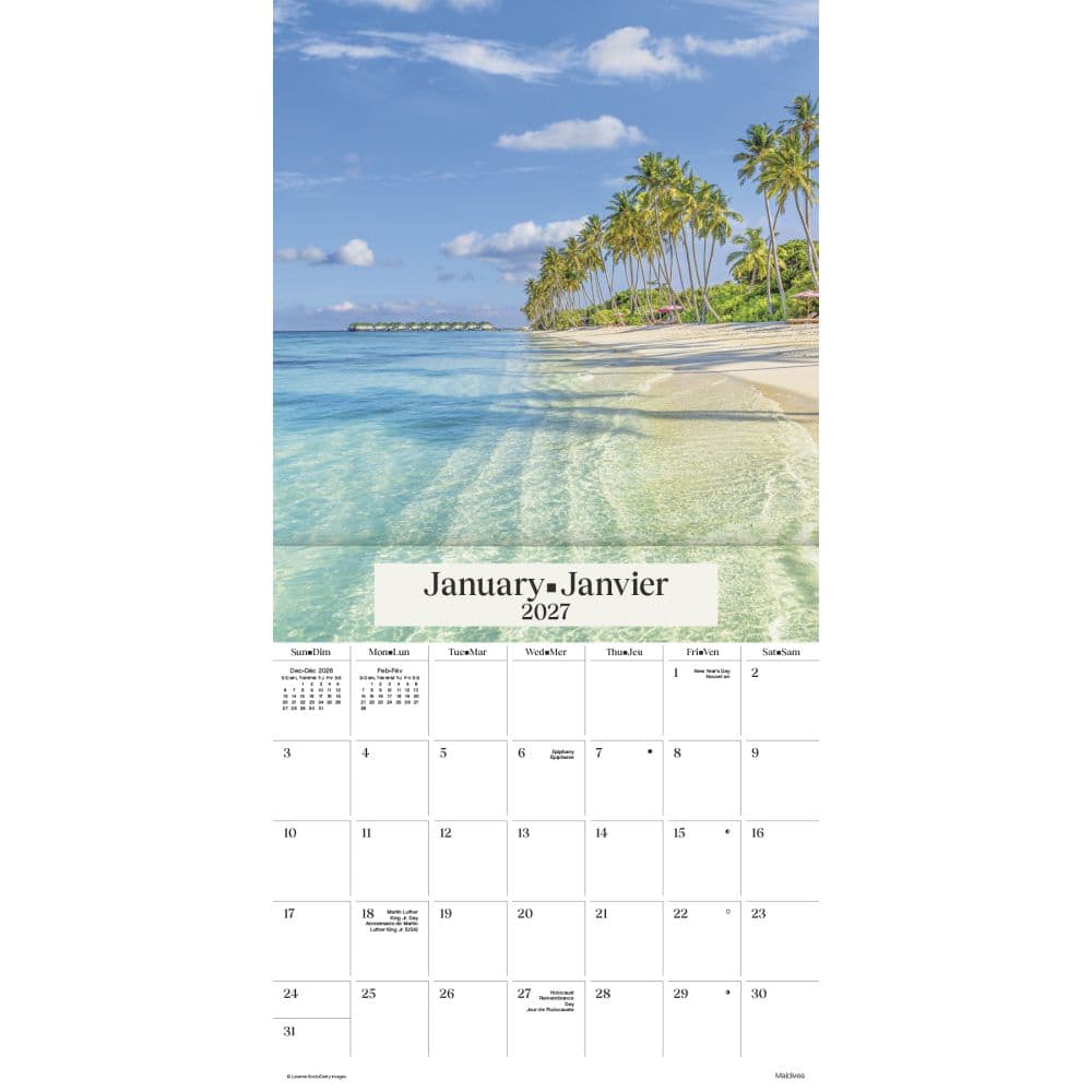 Beaches -Bilingual French- 2027 Mini Wall Calendar First Alternate Image