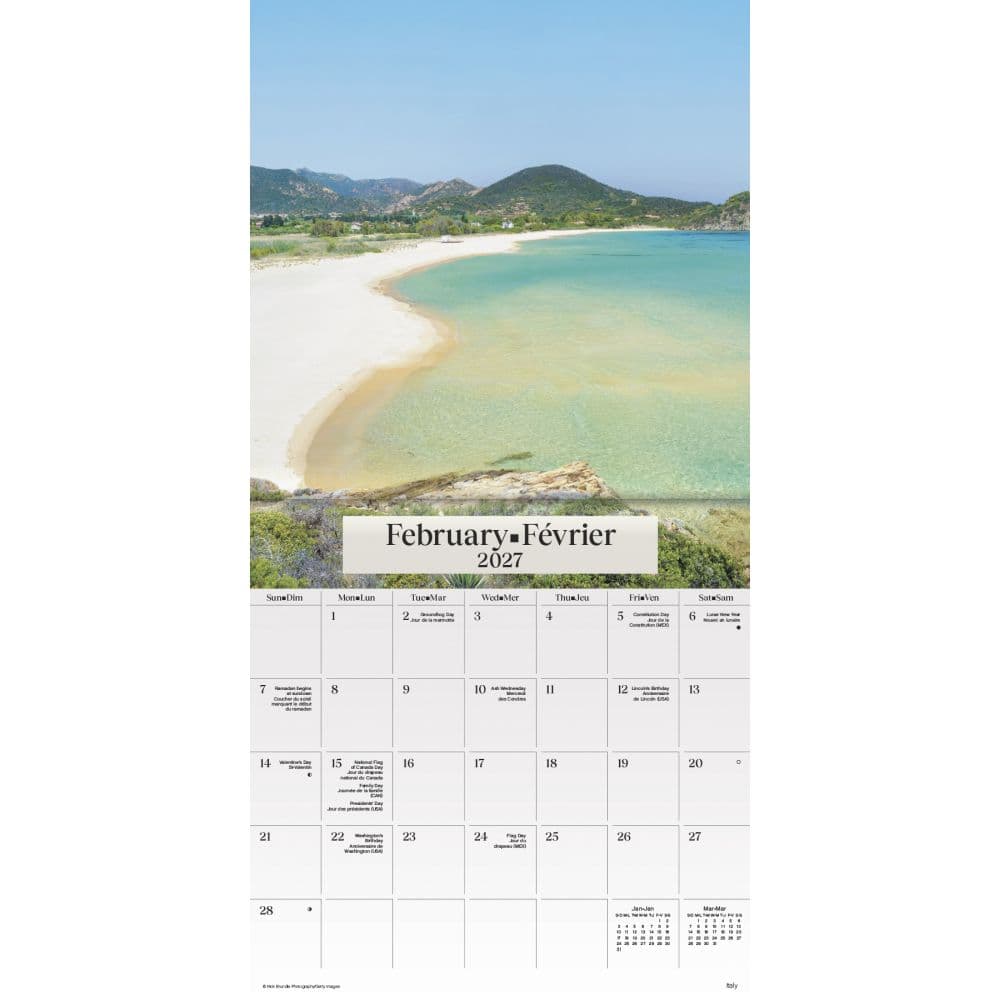 Beaches -Bilingual French- 2027 Mini Wall Calendar Second Alternate Image