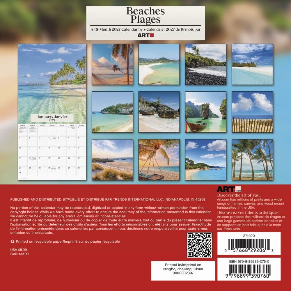 Beaches -Bilingual French- 2027 Mini Wall Calendar Third Alternate Image