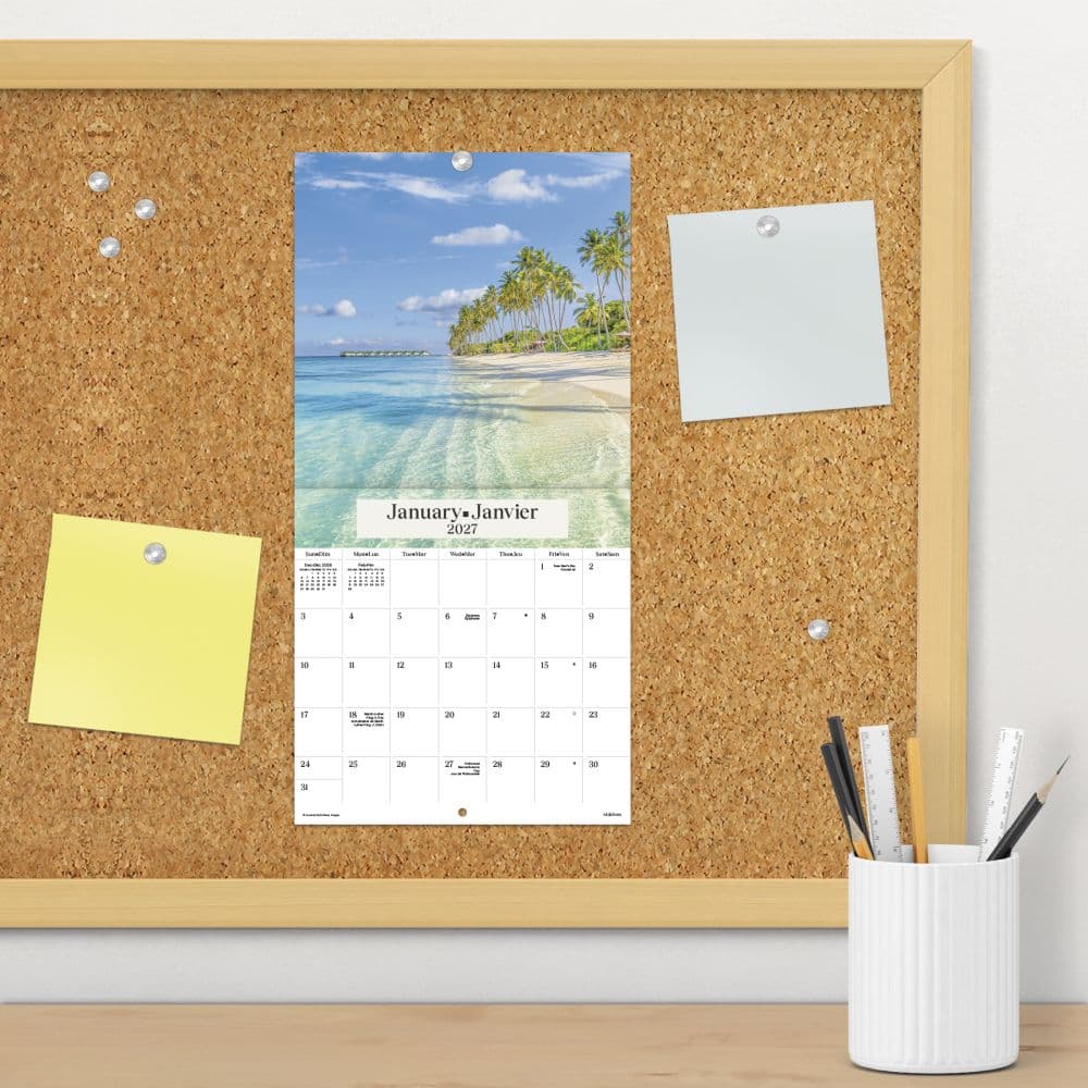 Beaches -Bilingual French- 2027 Mini Wall Calendar Fourth Alternate Image