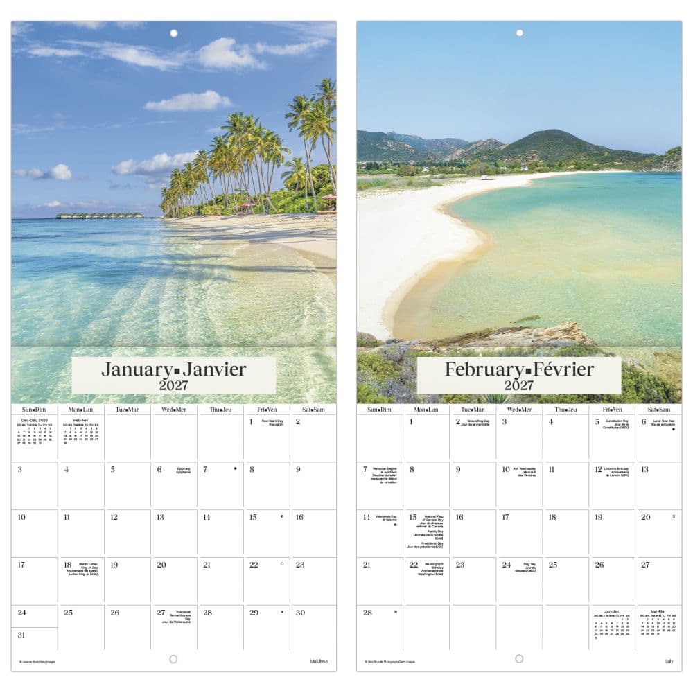 Beaches -Bilingual French- 2027 Mini Wall Calendar Fifth Alternate Image