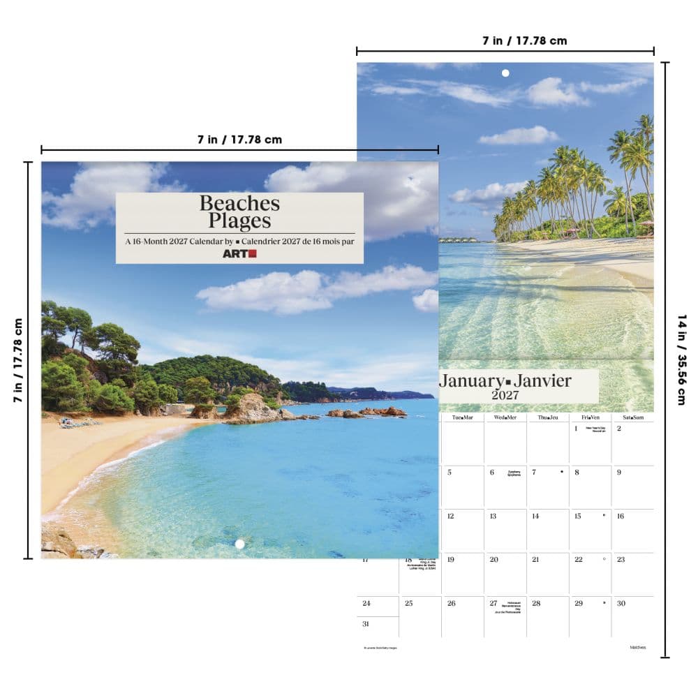 Beaches -Bilingual French- 2027 Mini Wall Calendar Sixth Alternate Image