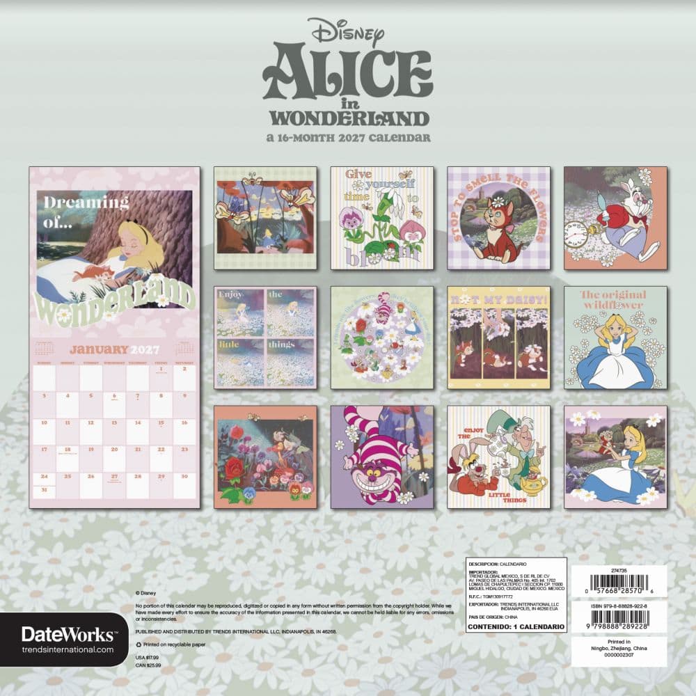 Alice in Wonderland 2027 Wall Calendar Third Alternate Image