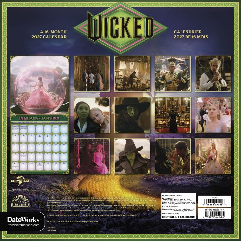 Wicked For Good Bilingual French 2027 Wall Calendar Third Alternate Image