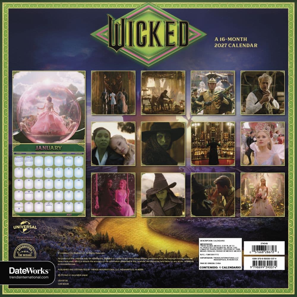 Wicked For Good 2027 Wall Calendar Third Alternate Image