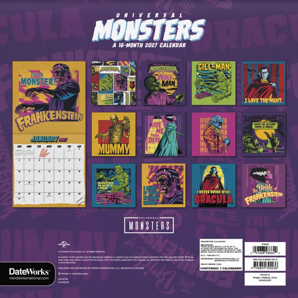 Universal Monsters 2027 Wall Calendar Third Alternate Image